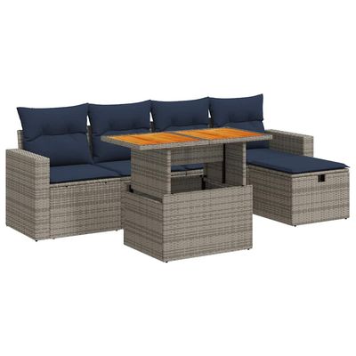 Set Divano da Giardino 6pz con Cuscini Grigio Polyrattan Acacia vidaXL