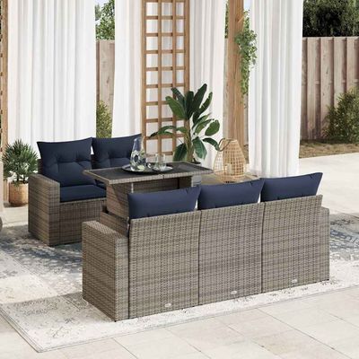 Set Divano da Giardino 6pz con Cuscini Grigio Polyrattan Acacia vidaXL