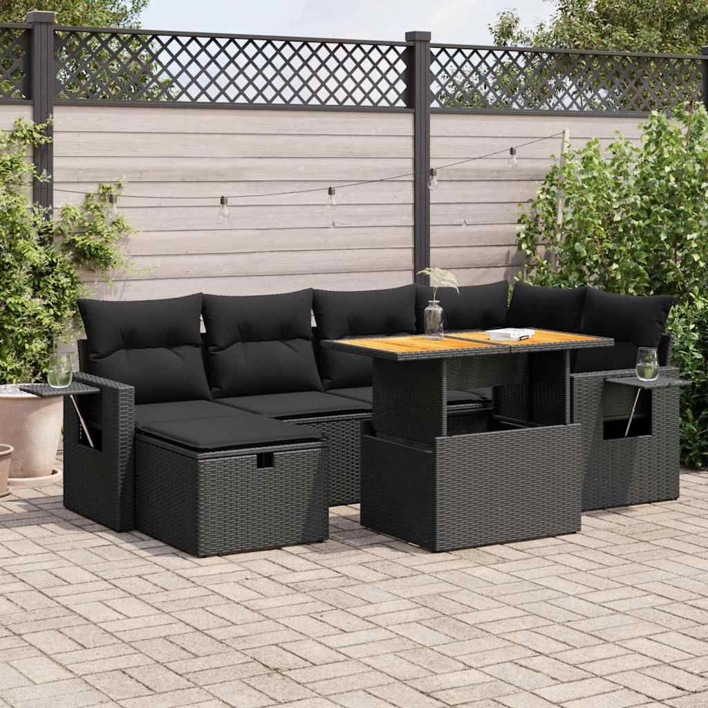 Set Divani da Giardino con Cuscini 8 pz Nero Polyrattan Acacia vidaXL