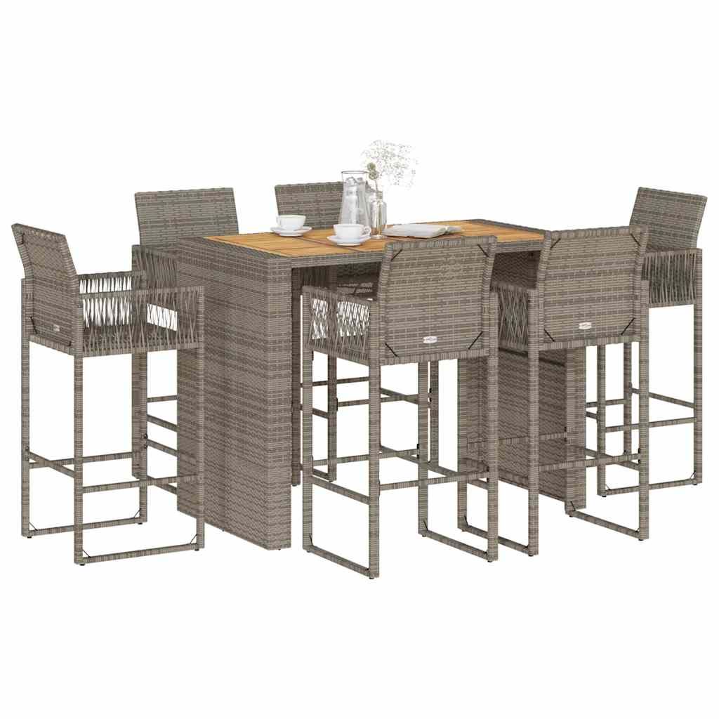 Set Bar da Giardino 7pz senza Cuscini Grigio Polyrattan Acacia vidaXL