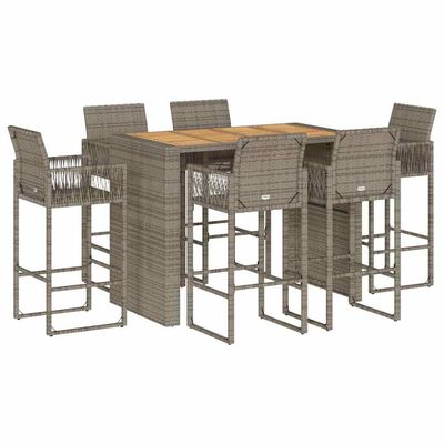 Set Bar da Giardino 7pz senza Cuscini Grigio Polyrattan Acacia vidaXL