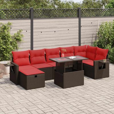 Set Divani da Giardino con Cuscini 8 pz Marrone Polyrattan Acacia vidaXL