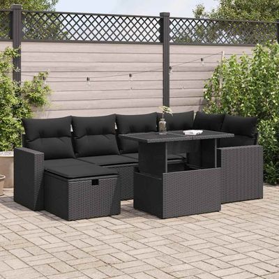 Set Divani da Giardino con Cuscini 7pz Nero Polyrattan vidaXL