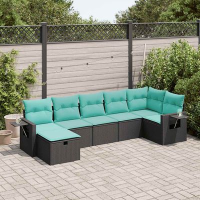 Set Divani da Giardino con Cuscini 7pz Nero Polyrattan vidaXL