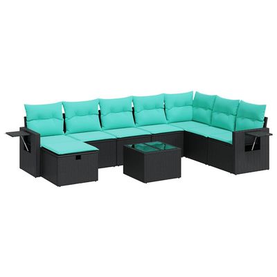 Set Divani da Giardino 9 pz con Cuscini Nero in Polyrattan vidaXL