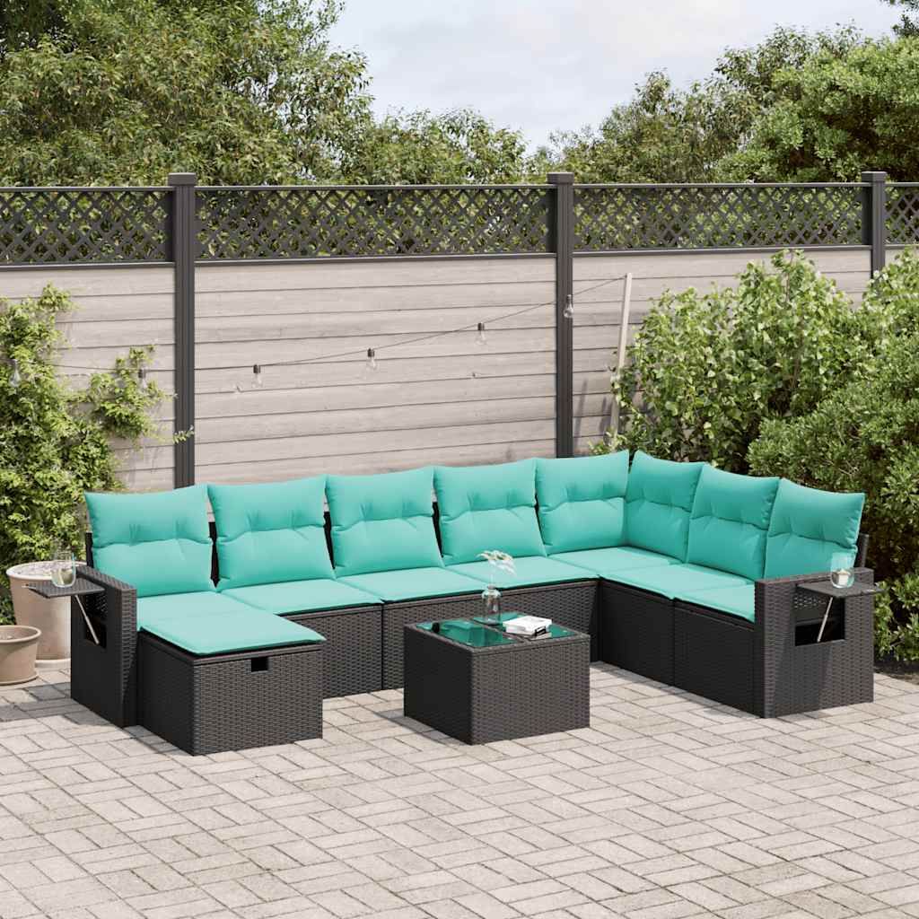 Set Divani da Giardino 9 pz con Cuscini Nero in Polyrattan vidaXL