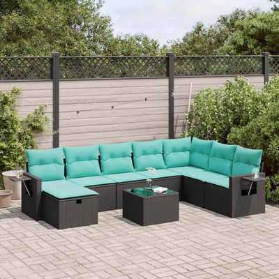 Set Divani da Giardino 9 pz con Cuscini Nero in Polyrattan vidaXL