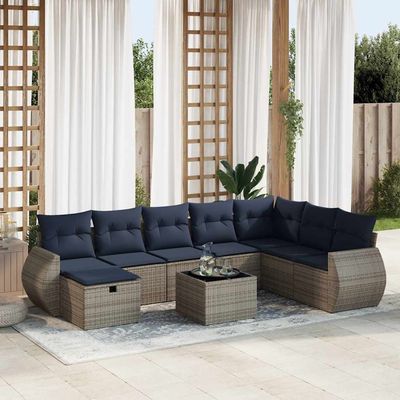 Set Divano da Giardino 9 pz con Cuscini Grigio in Polyrattan vidaXL Set Divano da Giardino 9 pz con Cuscini Grigio in Polyrattan vidaXL