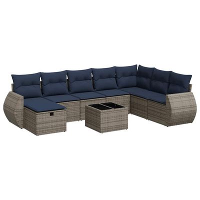 Set Divano da Giardino 9 pz con Cuscini Grigio in Polyrattan vidaXL