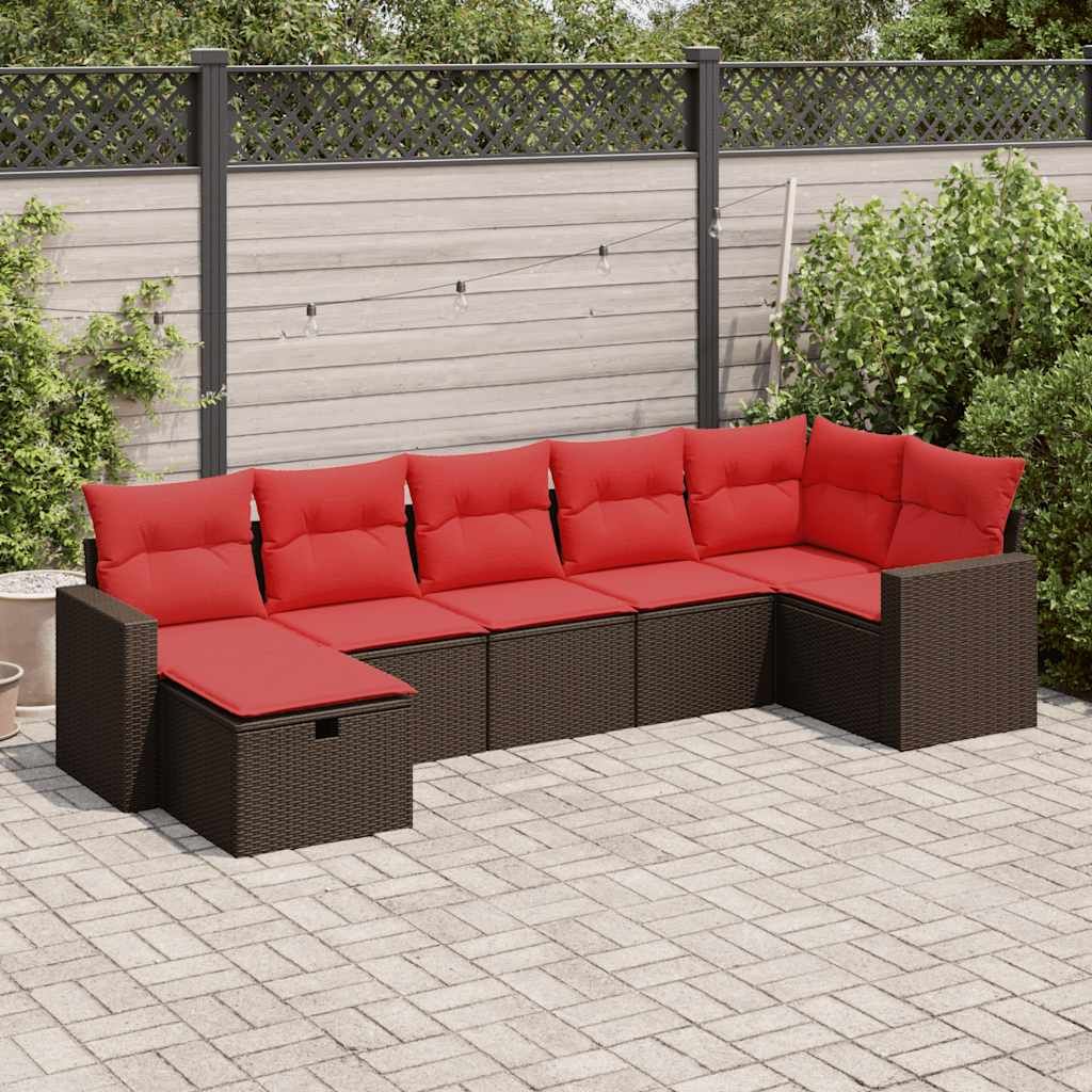 Set Divani da Giardino 7 pz con Cuscini Marrone in Polyrattan vidaXL
