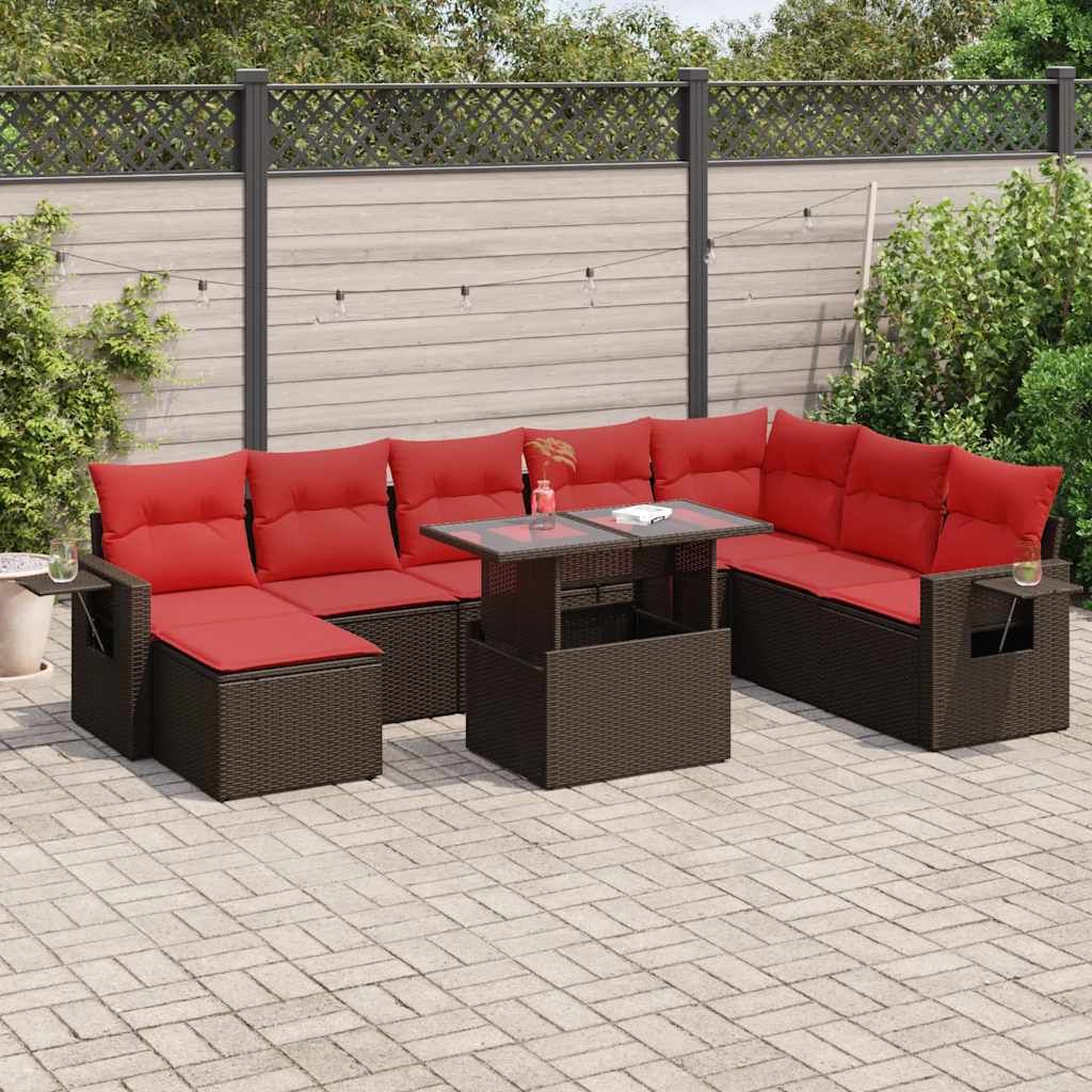 Set Divani Giardino 9 pz con Cuscini Marrone Polyrattan Acacia vidaXL