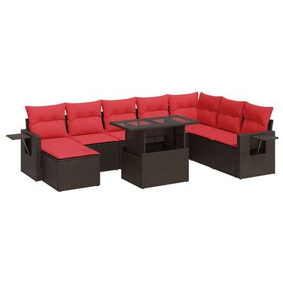 Set Divani Giardino 9 pz con Cuscini Marrone Polyrattan Acacia vidaXL
