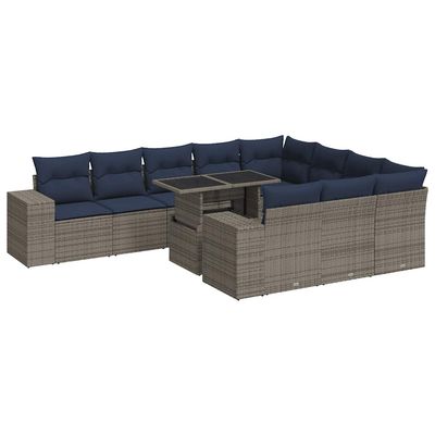 Set Divani Giardino 11 pz con Cuscini Polyrattan Acacia Grigio vidaXL