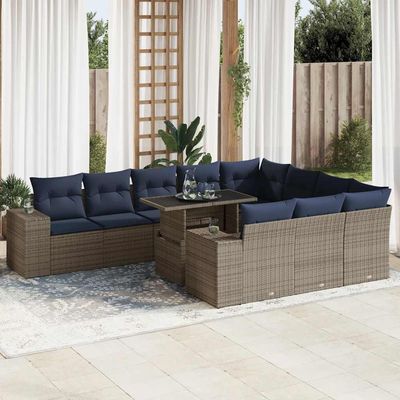 Set Divani Giardino 11 pz con Cuscini Polyrattan Acacia Grigio vidaXL Set Divani Giardino 11 pz con Cuscini Polyrattan Acacia Grigio vidaXL