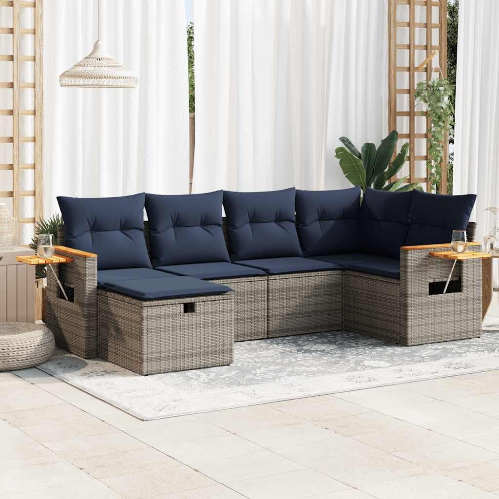 Set Divano da Giardino 6 pz con Cuscini Grigio in Polyrattan vidaXL