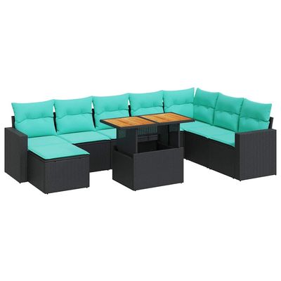 Set Divani da Giardino 9 pz con Cuscini Nero in Polyrattan vidaXL