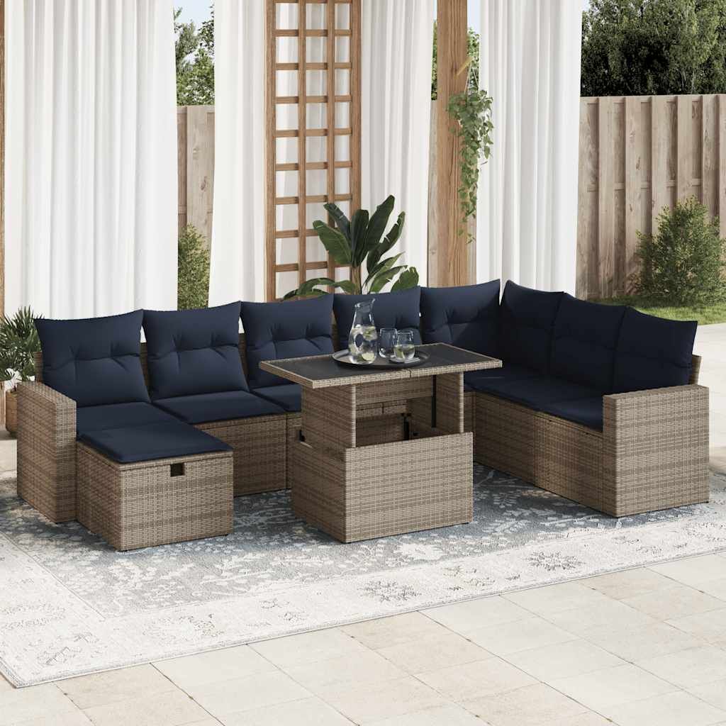 Set Divani Giardino 9 pz con Cuscini Grigio Polyrattan vidaXL