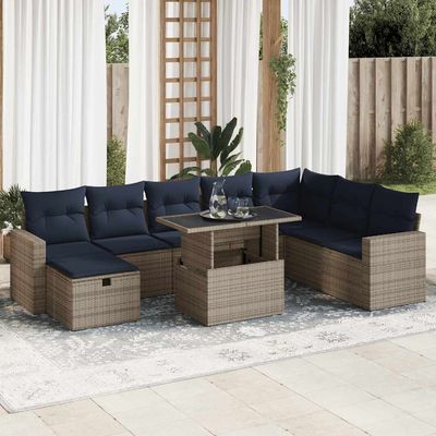 Set Divani Giardino 9 pz con Cuscini Grigio Polyrattan vidaXL
