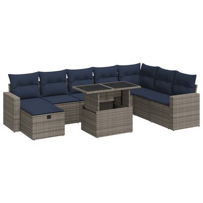 Set Divani Giardino 9 pz con Cuscini Grigio Polyrattan vidaXL