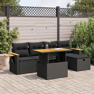 Set Divano da Giardino 6 pz con Cuscini Nero in Polyrattan vidaXL