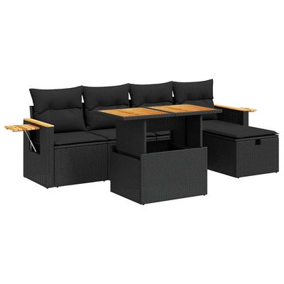 Set Divano da Giardino 6 pz con Cuscini Nero in Polyrattan vidaXL