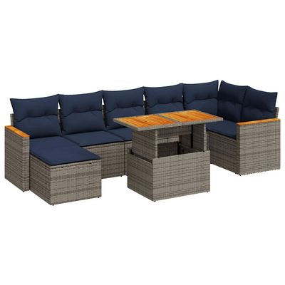 Set Divano da Giardino 8 pz con Cuscini Grigio in Polyrattan vidaXL
