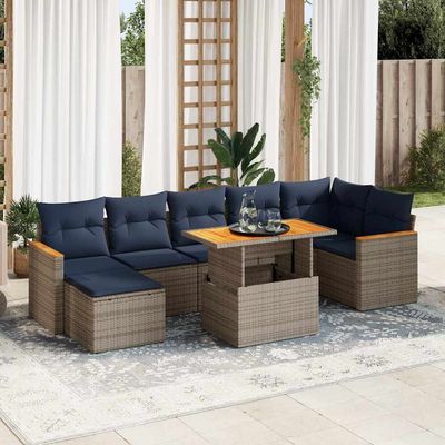 Set Divano da Giardino 8 pz con Cuscini Grigio in Polyrattan vidaXL