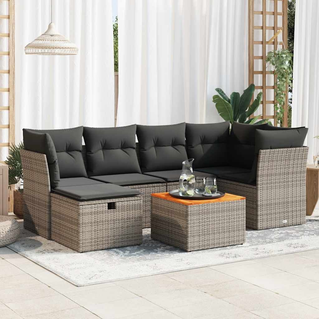 Set Divani da Giardino 7 pz con Cuscini Grigio in Polyrattan vidaXL