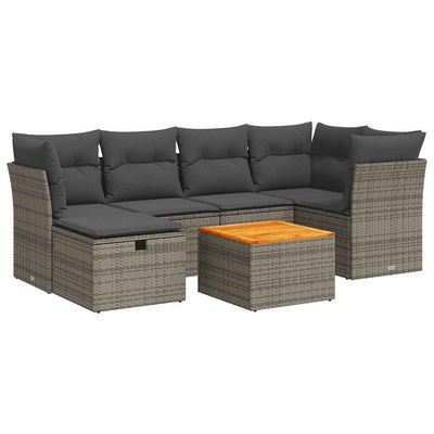 Set Divani da Giardino 7 pz con Cuscini Grigio in Polyrattan vidaXL