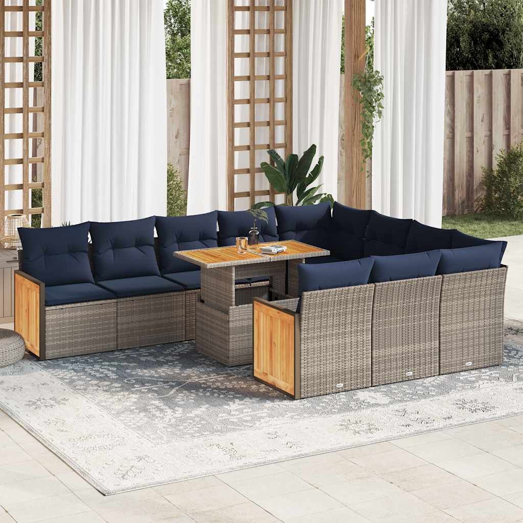 Set Divani Giardino 11 pz con Cuscini Polyrattan Acacia Grigio vidaXL