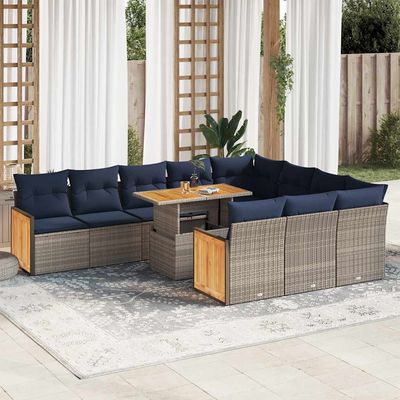 Set Divani Giardino 11 pz con Cuscini Polyrattan Acacia Grigio vidaXL