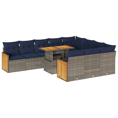 Set Divani Giardino 11 pz con Cuscini Polyrattan Acacia Grigio vidaXL