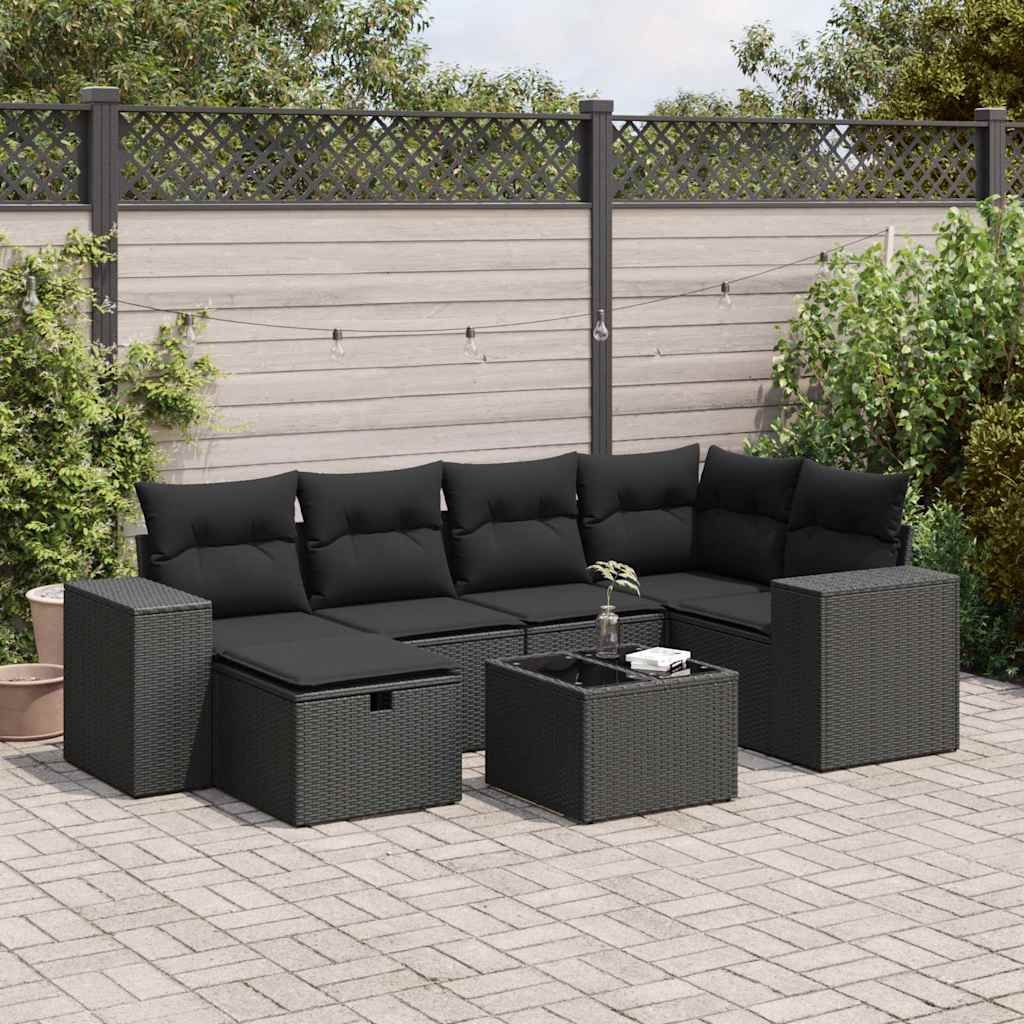 Set Divani da Giardino con Cuscini 7pz Nero Polyrattan vidaXL