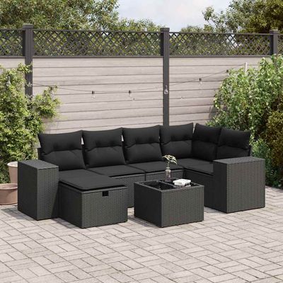 Set Divani da Giardino con Cuscini 7pz Nero Polyrattan vidaXL
