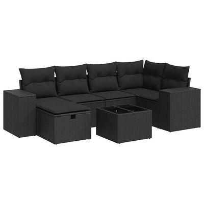 Set Divani da Giardino con Cuscini 7pz Nero Polyrattan vidaXL