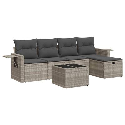 Set Divano da Giardino 6pz con Cuscini Grigio Chiaro Polyrattan vidaXL