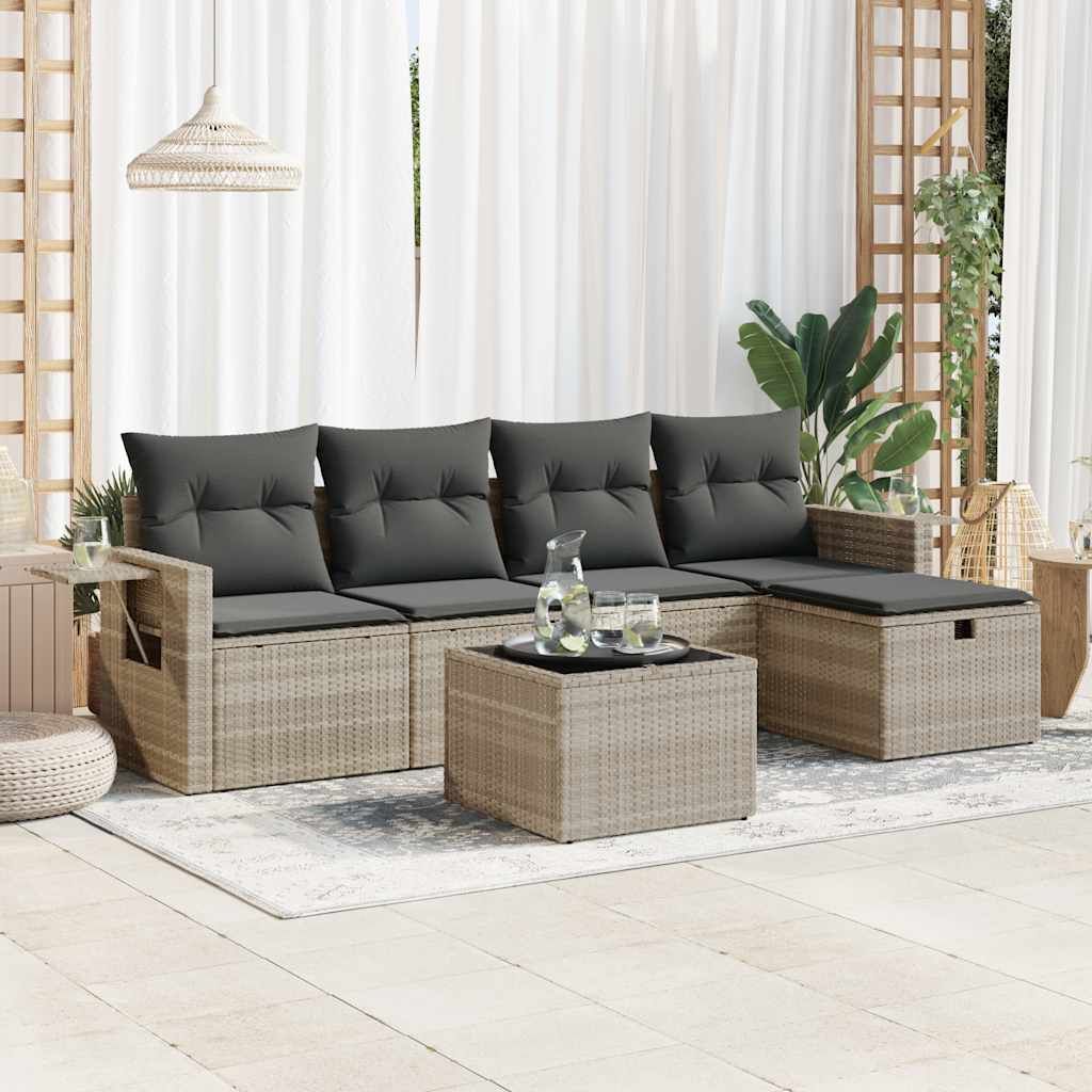 Set Divano da Giardino 6pz con Cuscini Grigio Chiaro Polyrattan vidaXL