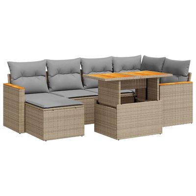 Set Divani da Giardino 7 pz con Cuscini Beige Polyrattan Acacia vidaXL