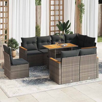 Set Divano da Giardino 9pz con Cuscini Grigio Polyrattan Acacia vidaXL