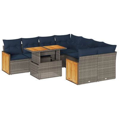 Set Divano da Giardino 9pz con Cuscini Grigio Polyrattan Acacia vidaXL