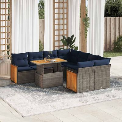 Set Divano da Giardino 9pz con Cuscini Grigio Polyrattan Acacia vidaXL
