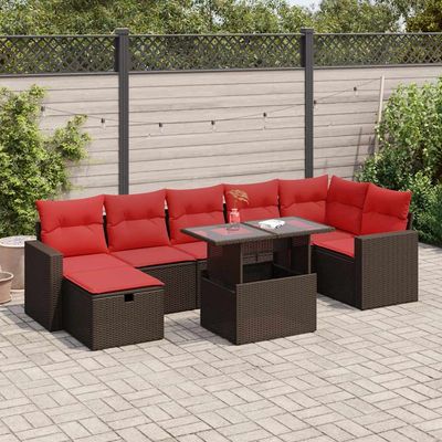 Set Divani da Giardino con Cuscini 8 pz Marrone Polyrattan Acacia vidaXL