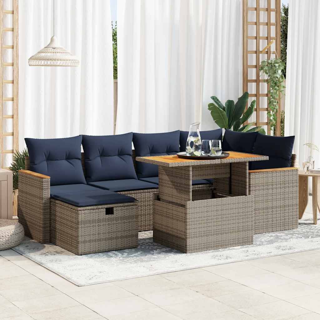 Set Divani da Giardino con Cuscini 7pz Grigio Polyrattan Acacia vidaXL