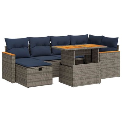 Set Divani da Giardino con Cuscini 7pz Grigio Polyrattan Acacia vidaXL