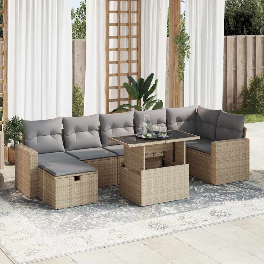 Set Divano da Giardino 8 pz con Cuscini Beige in Polyrattan vidaXL