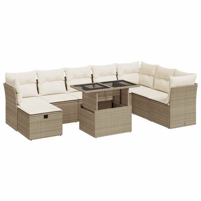Set Divano da Giardino 9 pz con Cuscini Beige in Polyrattan vidaXL
