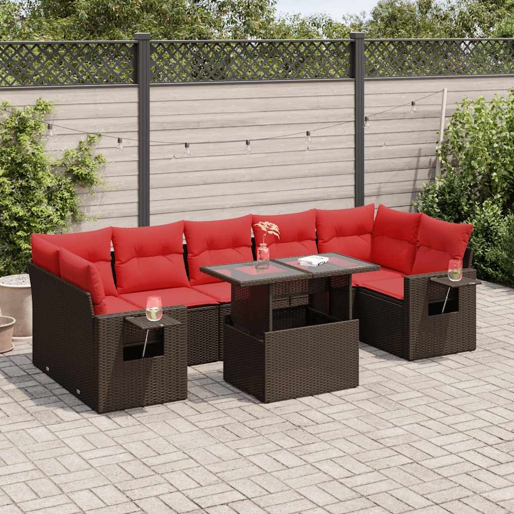 Set Divano da Giardino 8pz con Cuscini Marrone Polyrattan Acacia vidaXL