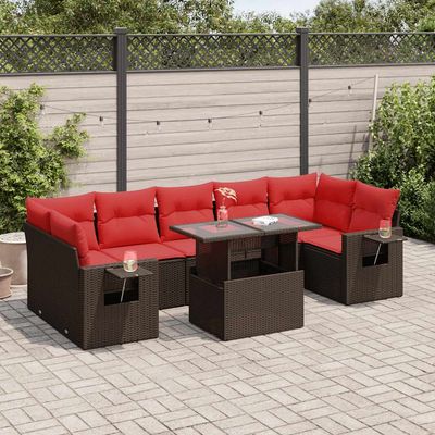 Set Divano da Giardino 8pz con Cuscini Marrone Polyrattan Acacia vidaXL Set Divano da Giardino 8pz con Cuscini Marrone Polyrattan Acacia vidaXL