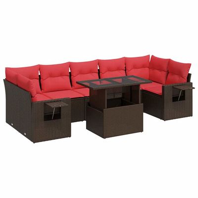 Set Divano da Giardino 8pz con Cuscini Marrone Polyrattan Acacia vidaXL