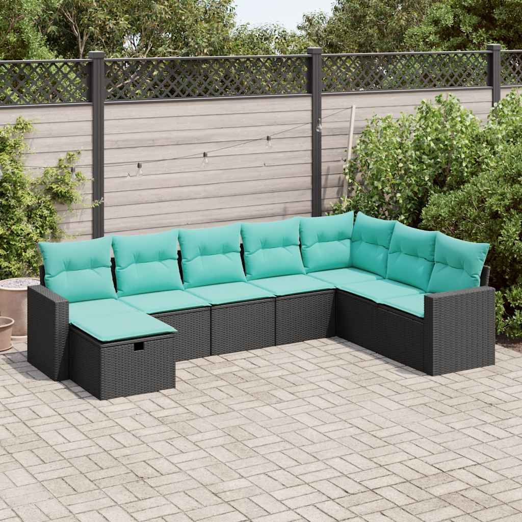 Set Divani da Giardino con Cuscini 8 pz Nero in Polyrattan vidaXL